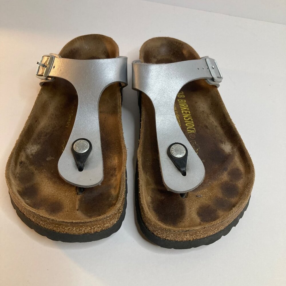Womens Birkenstock Gizeh Silver T Strap Sandal 38/7 - 7.5 Reg‎ Width